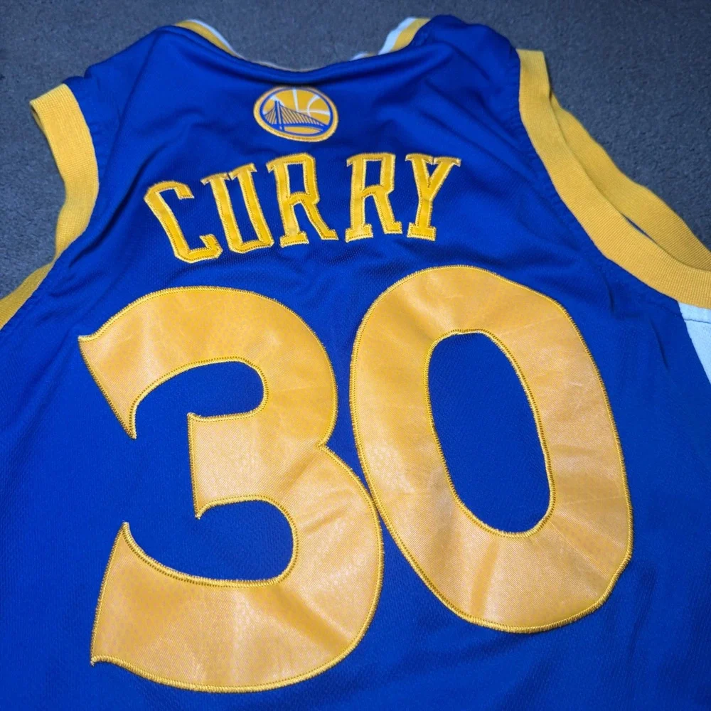 Adidas NBA Golden State Warriors Stephen Curry 30 Jersey Blue Yellow Mens Small